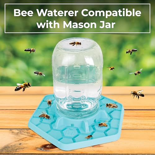 Bee Feeder for Mason Jar Made of Silicone - Bee Watering Station for Garden Compatible with Regular Mouth Mason Jars - color: Teal