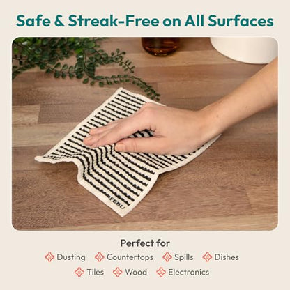 FEBU Swedish Dishcloths for Kitchen | 5 Pack Black Reusable Paper Towels Washable | Swedish Dish Towels | Non-Scratch Cellulose Sponge Cloths | No Odor, Biodegradable Cleaning Cloths - color: Black