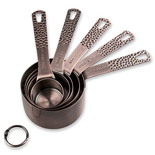 Copper Measuring Cups Set, Stainless Steel Measuring Cups, Copper Plated Measuring Cups, 5 Measurer cups, Metal Measurement Cups for Baking & Kitchen - color: B: Copper-6 Pieces