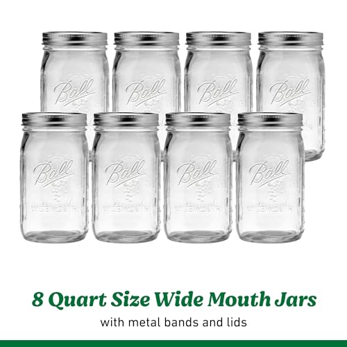 Ball Wide Mouth Quart 32oz. Glass Mason Jar with Lids and Bands, 8 Count - size: 32oz (8-pack)