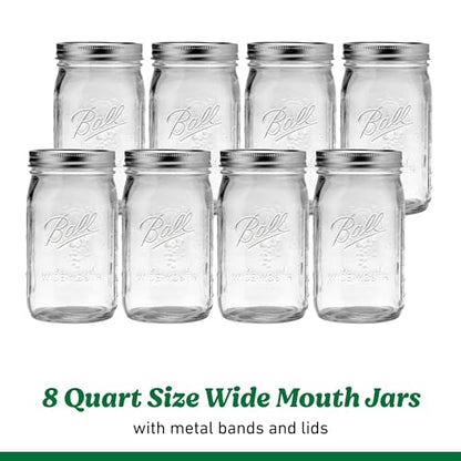 Ball Wide Mouth Quart 32oz. Glass Mason Jar with Lids and Bands, 8 Count - size: 32oz (8-pack)