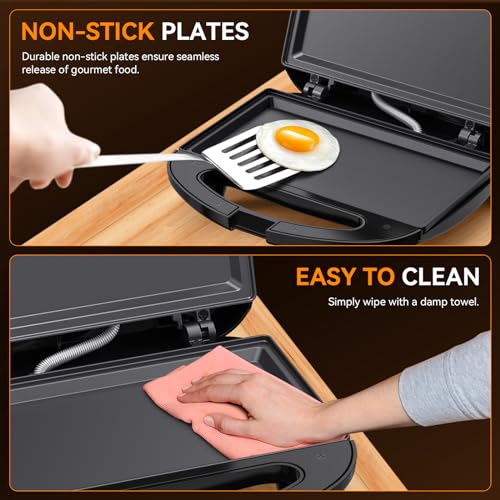 OSTBA Sandwich Maker, 2 Slice Grilled Cheese Maker with Non-stick Flat Plates, Indicator Lights, Cool Touch Handle, Easy to Clean and Store, 750W - style: ABS07-F