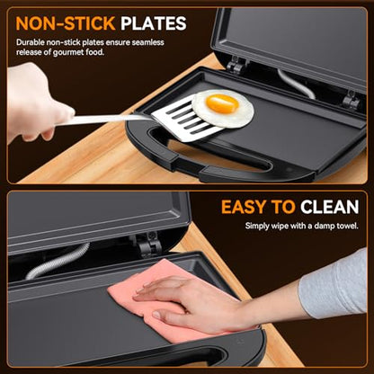 OSTBA Sandwich Maker, 2 Slice Grilled Cheese Maker with Non-stick Flat Plates, Indicator Lights, Cool Touch Handle, Easy to Clean and Store, 750W - style: ABS07-F