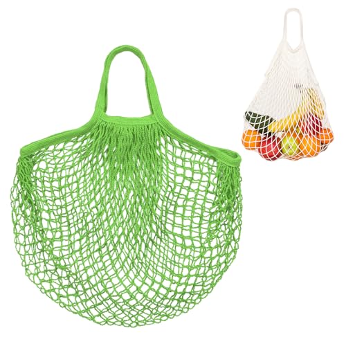 M METERXITY 1-Pack Cotton Mesh Bag, Reusable Washable Mesh Net String Grocery Bags, Reusable Produce Bags with Handle, Net Tote Bag for Fruits/Vegetables Shopping [Green, Short Handle] - color: Green