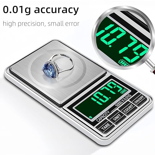 Pocket Scale Digital Jewelry Scale 300g 0.01g Accuracy USB Rechargeable Portable Mini Gram Scale Small Food Scale for Gold Coin Coffee Spice, Batteries Included, with Leather Case - size: 300g