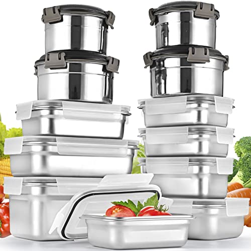 Cykorxicc 12PC 304 Stainless Steel Food Storage Containers with Lids Leakproof, Meal Prep Container Airtight, Lunch Boxes, Kimchi Containers for food storage Nestable | Oven/Dishwsher/Freezer Safe