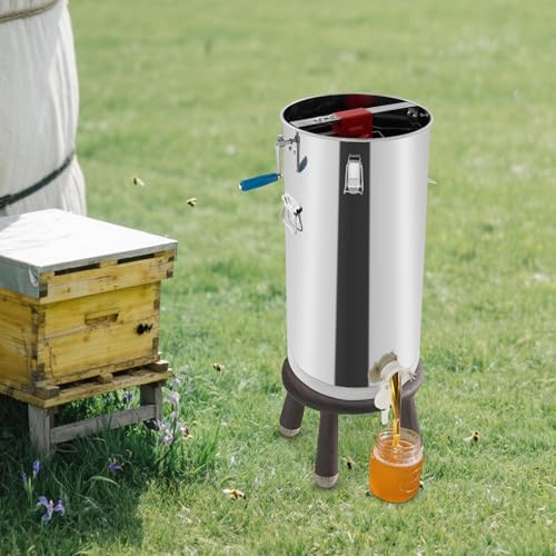 Honey Extractor, Double-Frame Manual Honey Spinner, Stainless Steel Beekeeping Extraction Separator with Lid and Honey Spout, for Small-Scale Beekeeping, Honey Enthusiast, Farm