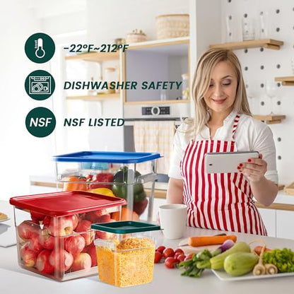 BIEAMA 4 Pack Food Storage Containers, 2 Quart with Lids, Square Commercial Containers with Scale, NSF, Polycarbonate, Clear - color: 2Qt-4 Pack(Green Lids)