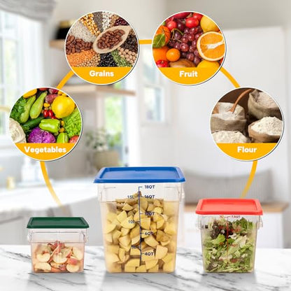 BIEAMA 4 Pack Food Storage Containers, 8 Quart with Lids, Square Commercial Containers with Scale, NSF, Polycarbonate, Clear - color: 8Qt-4 Pack(Red Lids)