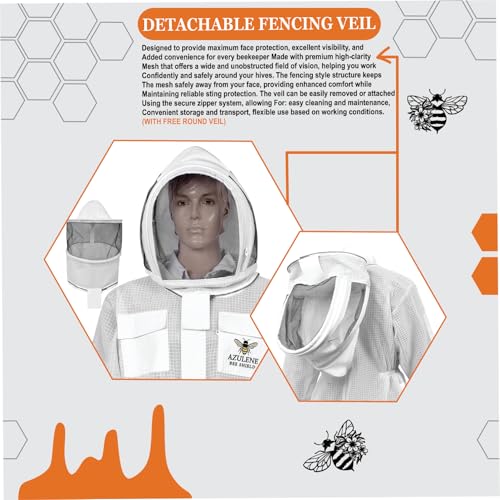 Azulene 3-Layer Ultra Ventilated Bee Suit for Men & Women – Premium Beekeeping Suit with Bee Gloves & Two Detachable Beekeeping Veils (2XL) - size: 2XL