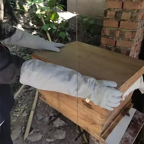 Large Beekeeping Gloves,Goatskin Leather Beekeeper's Glove with Canvas Long Sleeve for Men Women Beekeeping Protective Gear (XXL)