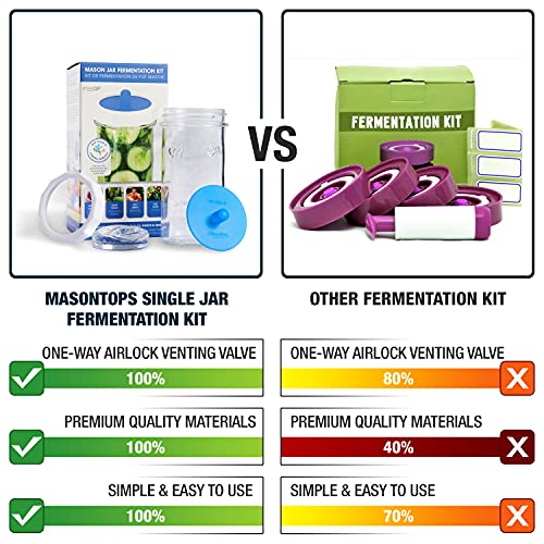 Masontops Fermentation Jar Starter Set, Easy Vegetable Fermentation Kit, Includes Mason Jar, Pickle Kit with Fermentation Lids & Fermentation Weight - size: Wide Mouth With Jar
