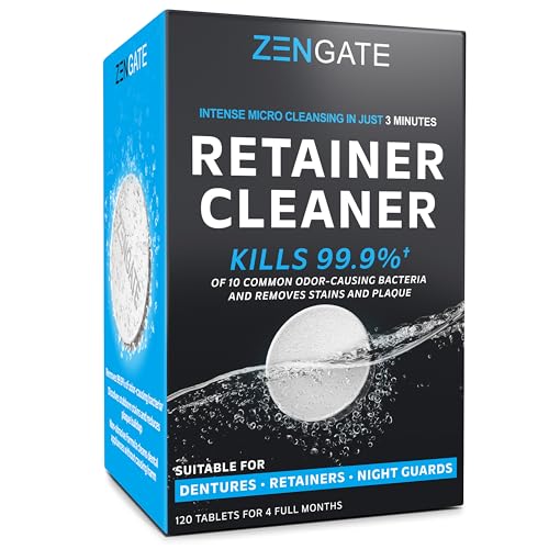ZENGATE Retainer Cleaner Tablets for Dentures, Retainers, Aligners & Night Guards – 120 Denture Cleaning Tablets, 3-Minute Deep Clean, Removes Odor, Plaque & Stains – FSA HSA Eligible - style: 1 Pack