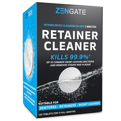 ZENGATE Retainer Cleaner Tablets for Dentures, Retainers, Aligners & Night Guards – 120 Denture Cleaning Tablets, 3-Minute Deep Clean, Removes Odor, Plaque & Stains – FSA HSA Eligible - style: 1 Pack