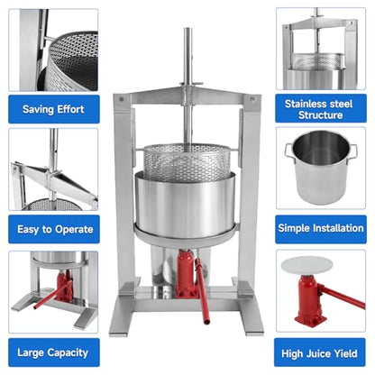 20 L/5.28 gal Stainless Steel Fruit Wine Press Grape Wine Making Supplies and Equipment Freestanding Cylinder for Cider Press - size: 20L/5.28Gallon-Cylinder
