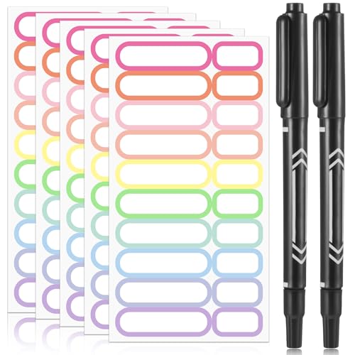 Outus 320 Pcs Waterproof Removable Labels with Makers Pen Self Adhesive Label Stickers for Water Bottles Spice Food Containers Jars Pantry Restaurant Storage(Macaron Color)