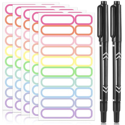 Outus 320 Pcs Waterproof Removable Labels with Makers Pen Self Adhesive Label Stickers for Water Bottles Spice Food Containers Jars Pantry Restaurant Storage(Macaron Color)