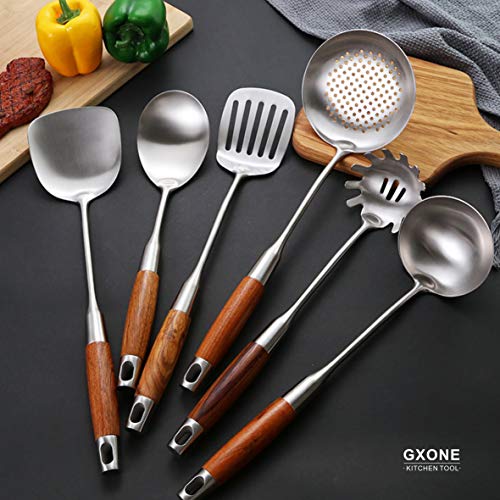 Spaghetti Spoon,304 Stainless Steel Pasta Spoon with Heat Resistant Wooden Handle,Silver/14.2Inch - style: Pasta Spoon-wood handle