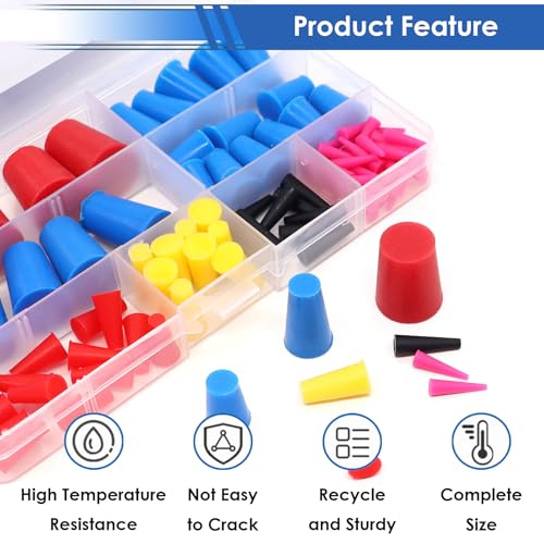 smseace 110Pack Rubber Plugs 1/16 Inch to 5/8 Inch Rubber Stoppers 8-Sizes High Temp Silicone Plug for Coating, Round Hole, Painting Protection - size: 110Pcs