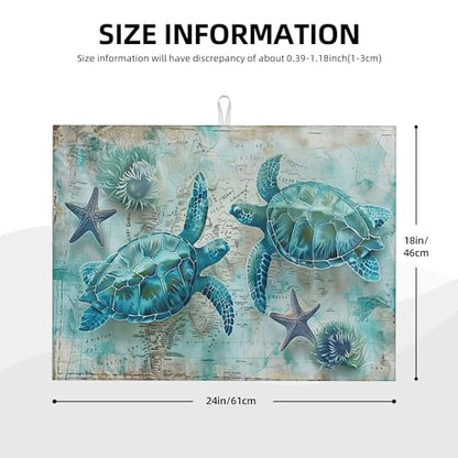 Sea Turtles Dish Drying Mat for Kitchen Counter Microfiber Super Absorbent Non-Slip Dish Drying Pad for Countertops Dishes Utensils Stylish Quick-Dry Machine Washable 18x24 Inch - color: Sea Turtles