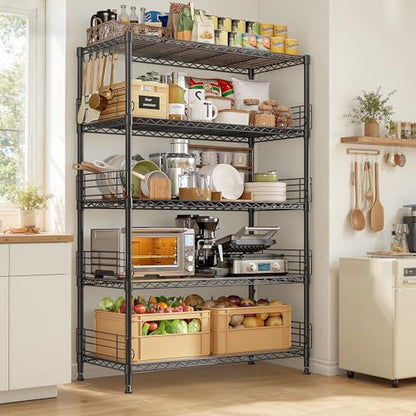 DurayLoly 5 Tier Wire Shelving Unit with Hooks and Side Blockers, 900LBS Heavy Duty Storage Shelves, Adjustable Standing Pantry Shelves for Kitchen, Closet, Workshop, 35.4" D x 15.7" W x 71.5" H - size: 35.4''Wx15.7''Dx71.5''H