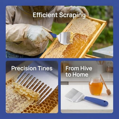 Stainless Steel Uncapping Fork with Plastic Grip, Honey Comb Scraper for Beekeeping