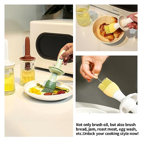 Oil Dispenser with Brush - Glass Olive Oil Dispenser for Kitchen, 3 IN 1 Oil Dispenser Bottle with Silicone Basting Brush for Cooking Vinegar Sauce BBQ Grill Frying (Brown) - color: Brown, style: 1 Pack