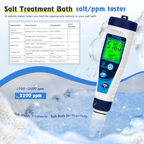 Digital Pool Salt Tester & pH Meter, 5 in 1 Salinity Meter for Salt Water Pool, Hot Tub & Aquarium, EC TDS Temperature Tester, Professional High Accuracy - color: Blue pH meter
