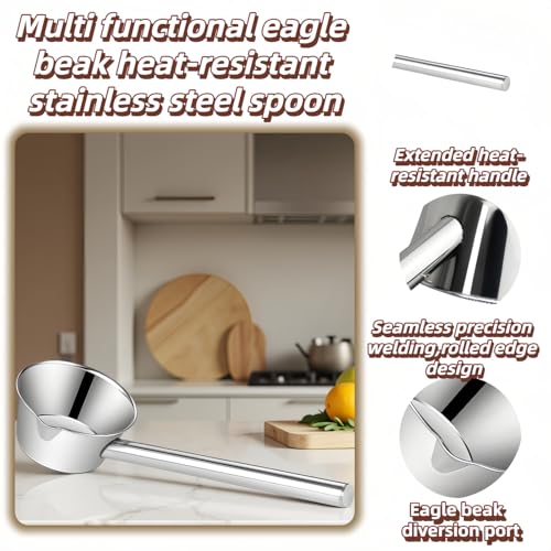 Stainless Steel Long Handle Scoop, Eagle Beak Spout Design - Multipurpose Kitchen, Bath, Garden Ladle Cup for Oil, Soup, Shampoo, Pet Food 13.8 inch Heat-Resistant Handle
