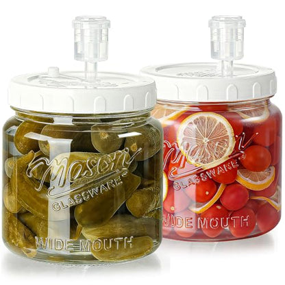 2 Pack Fermentation Jars with 3 Airlocks, Half Gallon Glass Jars with Airtight Lid, 64 oz Wide Mouth Mason Jar with Scale Line for Pickling, Mead Making, Kimchi, Sourdough and Food Containers