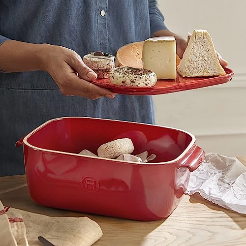 Emile Henry, Burgundy Cheese Storage Box/Serving Platter, 12 x 8 x 4.4in - color: Burgundy