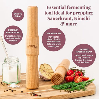 Kilner Fermentation Packer Beech Wood Tool for Preparing Sauerkraut & Kimchi, Textured Mashing Head for 3L & 5L Fermentation Sets with Wide Mouth Jars - size: Fermentation Packer