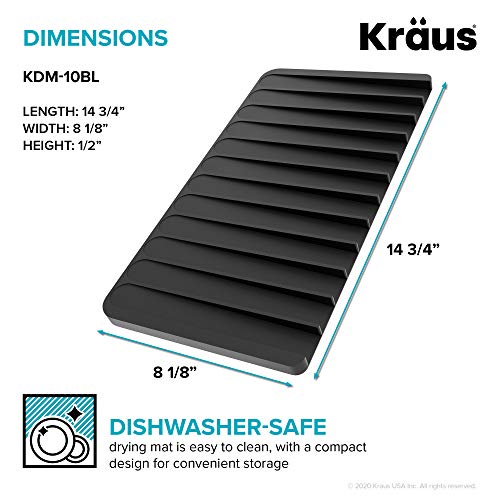 Kraus Self-Draining Silicone Dish Drying Mat or Trivet for Kitchen Counter in Black, KDM-10BL - color: Black, style: Drying Mat