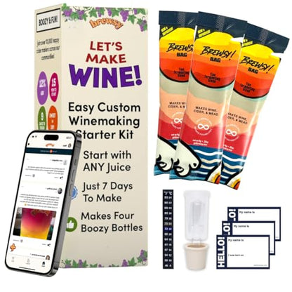 Brewsy Starter Kit for Wine Making - Custom Wine Kit - 4 Bottles in 9 Days - Red or White Wine - Use Any Juice - color: Wine
