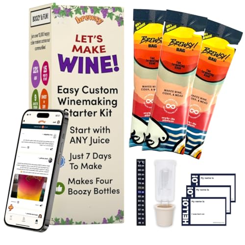 Brewsy Starter Kit for Wine Making - Custom Wine Kit - 4 Bottles in 9 Days - Red or White Wine - Use Any Juice - color: Wine