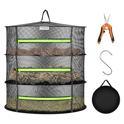 VIVOSUN 3-Layer Mesh Drying Rack Hanging Design with Green Zippers for Dehydrating, Indoor and Outdoor Pruning Shears Included - size: 3 Layer, style: 1 Pack