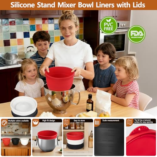 Kitchen Aid Silicone Bowl Insert,Foldable 5qt Silicone Liners for Kitchenaid Mixer Accessories and Attachments,Dishwasher Safe-Food Grade,Silicone Kitchen Aid Bowl Liners for Baking(3 Pack)