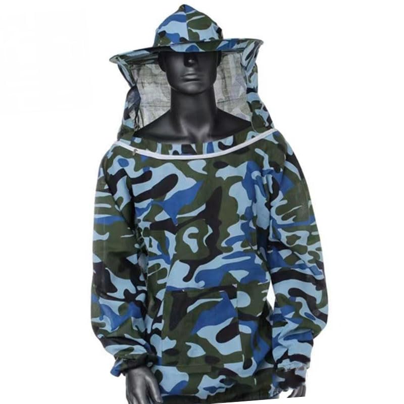 Acouto Beekeeping Jacket Ultra Lightweight Maximum with Detachable Veil Hood for Beginner & Professional Beekeepers – Blue, Polyester Ventilated Beekeeper Jacket for Honey Harvesting (Light Blue) - color: Light Blue