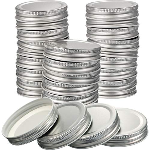 Chuangdi 30 Packs Mason Jar Lids Bulk Regular Mouth Canning Lids Leak Proof Secure Mason Storage Solid Caps(Silver,Steel) - color: Silver