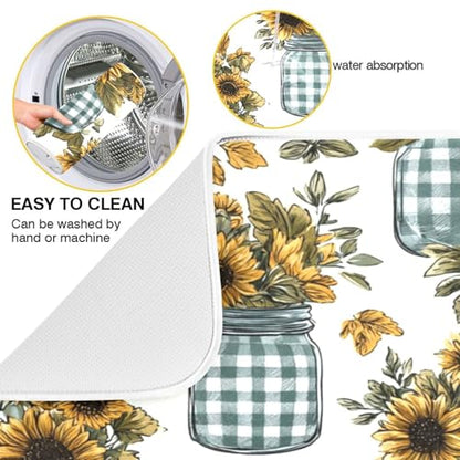 Autumn Sunflower Mason Jar Art Dish Drying Mat Super Absorbent Drying Mat Large Dish Drying Mats for Kitchen Counter Easy Clean Dish Mat Kitchen Drying Mats 18 x 16 Inch - size: 16x18in
