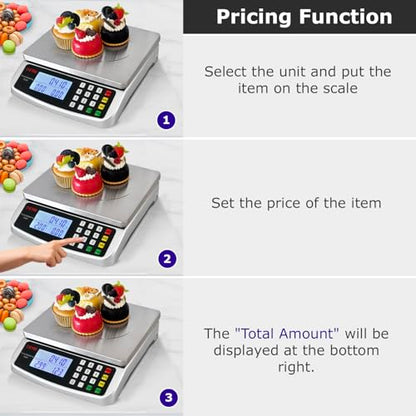 110lb/50kg Food Scale Digital Kitchen Scale with Tray Large LCD Display 304 Stainless Steel Commercial Price Computing Scale Counting Scale for Baking Cooking Meat Industry Counting Adapter Included - color: Silver 50KG with Tray