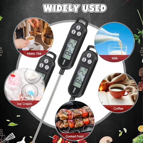 Copkim 6 Pcs Instant Read Meat Thermometer with Long Probe 9.65 Inch Kitchen Cooking Food Candy Waterproof Digital Thermometer for BBQ Water Milk Yogurt Liquid Cooking(Black) - color: Black