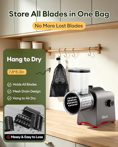 Upgraded 300W Electric Cheese Grater with 5 Stainless Steel Blades, Cheese Shredder Electric for Slicing, Shredding & Grinding Vegetables, Fruits and Nuts,Easy One-Touch - color: 5 Blades