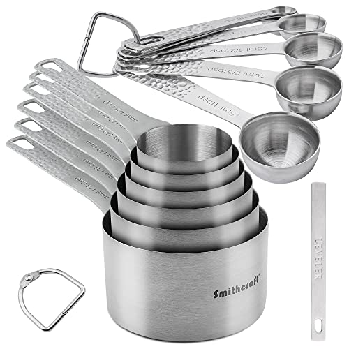 Measuring Cups and Spoons Set of 14, 18/8 Stainless Steel Measuring Cups Spoons Set, 6 Measure Cups and 7 Measure Spoons with Leveler - color: B: Siliver-cups+spoons
