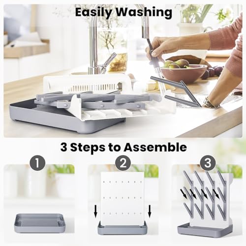 Baby Bottle Drying Rack: Vertical Space Saving Large Bottles Holder - Standing Boon Dryer Rack Baby Accessory - Countertop Holds Up to 12 Bottles & Pump Part Cleaning & Cup (Blue) (Gray) - color: Gray