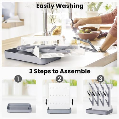 Baby Bottle Drying Rack: Vertical Space Saving Large Bottles Holder - Standing Boon Dryer Rack Baby Accessory - Countertop Holds Up to 12 Bottles & Pump Part Cleaning & Cup (Blue) (Gray) - color: Gray