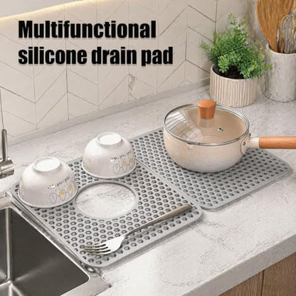 Silicone Sink Mat for Kitchen, Honeycomb Design Drain Protector for Bottom of Stainless Steel Sink, Anti-Scratch & Non-Slip, Heat Resistant Dish Drying Rack, Grey