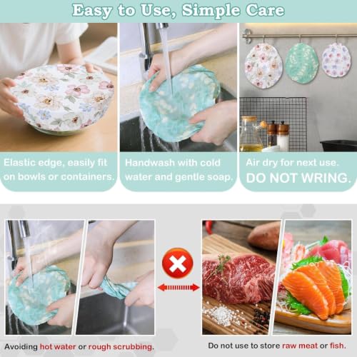5Pcs Reusable Beeswax Elastic Bowl Covers for Bread Proofing and Food Cover | Cotton Cloth Flexible Beeswax Wraps for Sourdough Cover and Food Storage Shower Caps r Sourdough Bread Supplies Tools - color: Eucalyptus Leaves