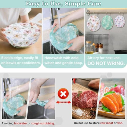5Pcs Reusable Beeswax Elastic Bowl Covers for Bread Proofing and Food Cover | Cotton Cloth Flexible Beeswax Wraps for Sourdough Cover and Food Storage Shower Caps r Sourdough Bread Supplies Tools - color: Eucalyptus Leaves