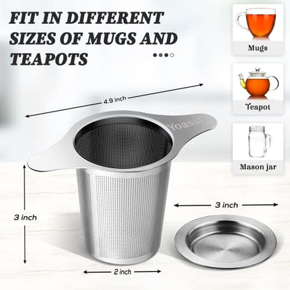 Extra Fine 18/8 Stainless Steel Tea Infuser Mesh Strainer with Large Capacity & Perfect Size Double Handles for Hanging on Teapots, Mugs, Cups to Steep Loose Leaf Tea and Coffee (2 Pack) - size: Double Handle 2 Pack